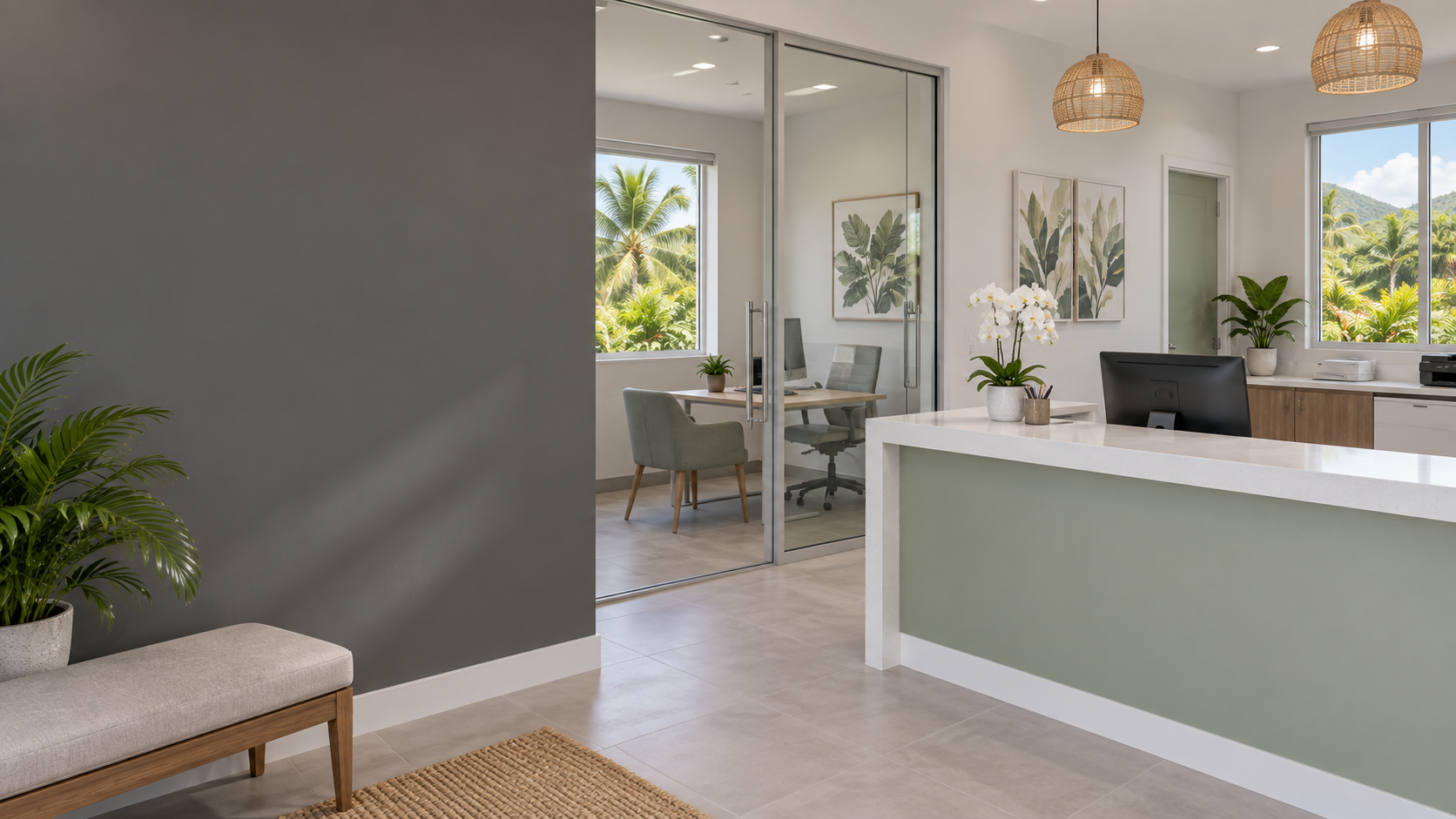 Modern Caribbean medical practice reception and consultation spaces