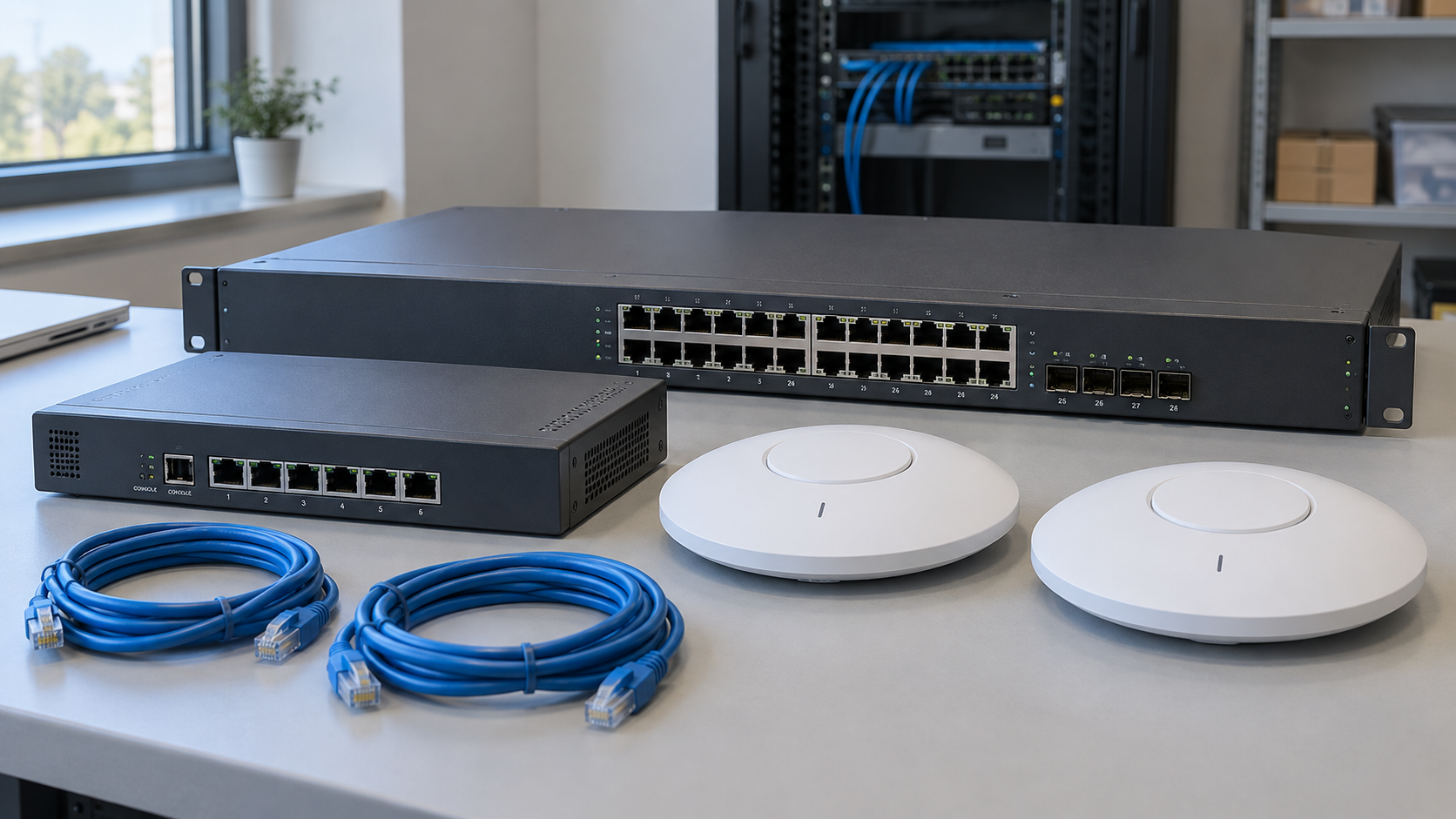 Network switch, firewall and wireless access points