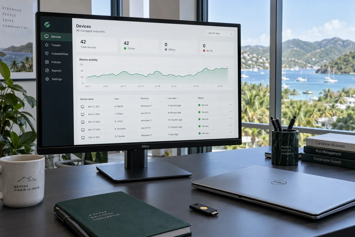 Endpoint security dashboard on a business workstation