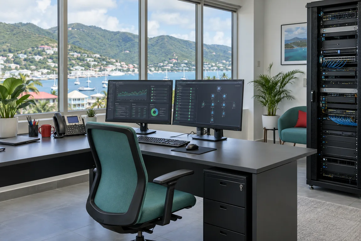 Managed IT operations workspace in a Caribbean business setting