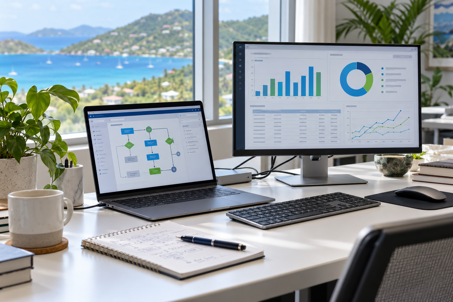 Illustrative automation workflow and business reporting workstation